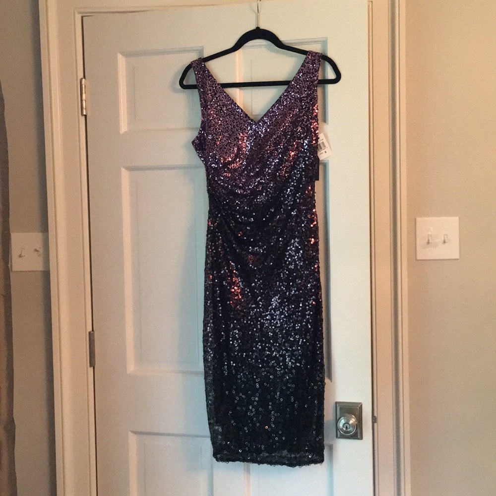 David Meister Ombré purple sequined cocktail dress